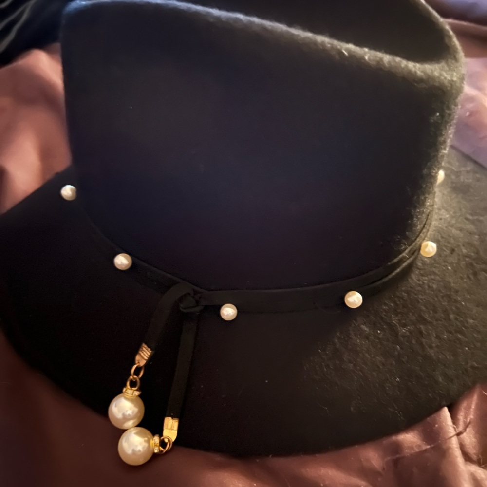 Elegant Black Hat with Pearl Accents